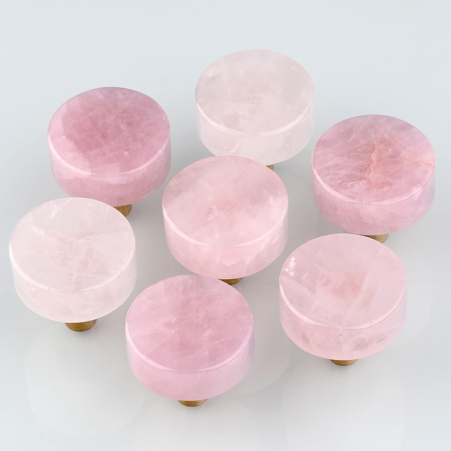 TUMBEELLUWA 4 PCS Polished Round Crystal Cabinet Knobs with Screws Stone Drawer Handle Pulls for Kitchen and Home, Rose Quartz