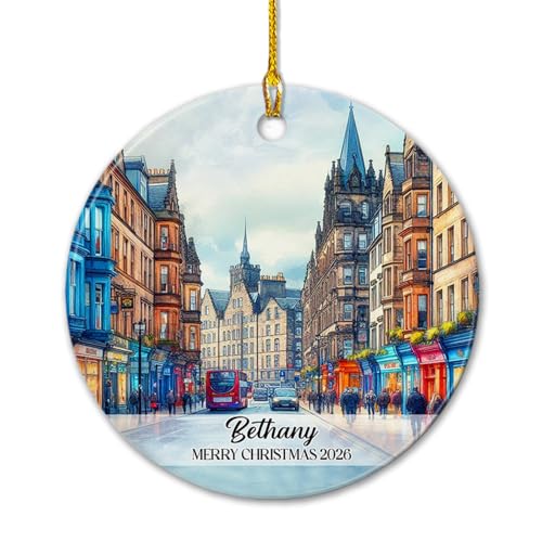 Personalized Souvenirs Edinburgh Scotland Ceramic Christmas Ornaments Gift for Travel Lovers Men Women, Scottish Landscape Ornament 2026, Scotland Souvenir Ornament, Custom Name Souvenir Ornaments