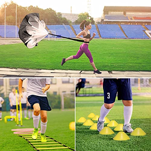 Sonpaolu Agility Ladder & Speed Cones Training Set , For Speed Agility Training & Quick Footwork Exercise -Includes Agility Ladder With Carrying Bag, , 4 Pegs,Resistance Parachute & 8 Sports Cones. #TOP4
