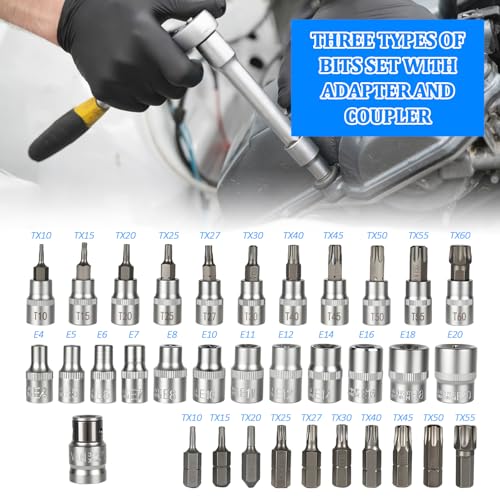 Douille E4-E20 et embouts T10-T60 pour démonter les vis Torx grippées