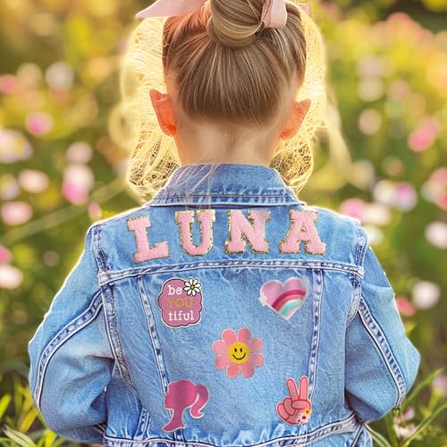 Personalized Kids Patch Denim Jacket | Custom Jean Jacket Kids Clothes for Girls, Long Sleeve Children Casual Outerwear for Toddlers 1-8 Years, Girls Fashion Jean Jacket Personalized Birthday Gifts,2