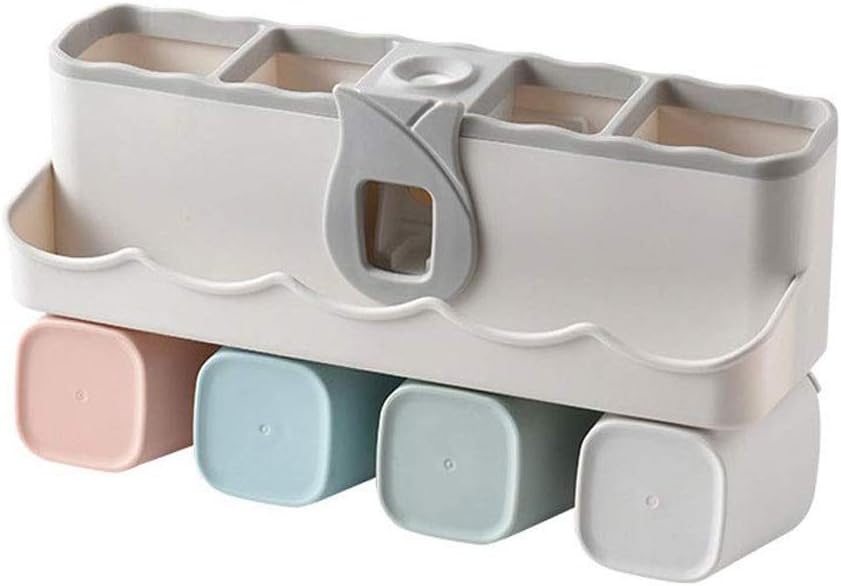 Toothbrush Holder Wall Mounted with Toothpaste Dispenser Toothpaste Holder Bathroom Organizer 4 Cups Holder Stand