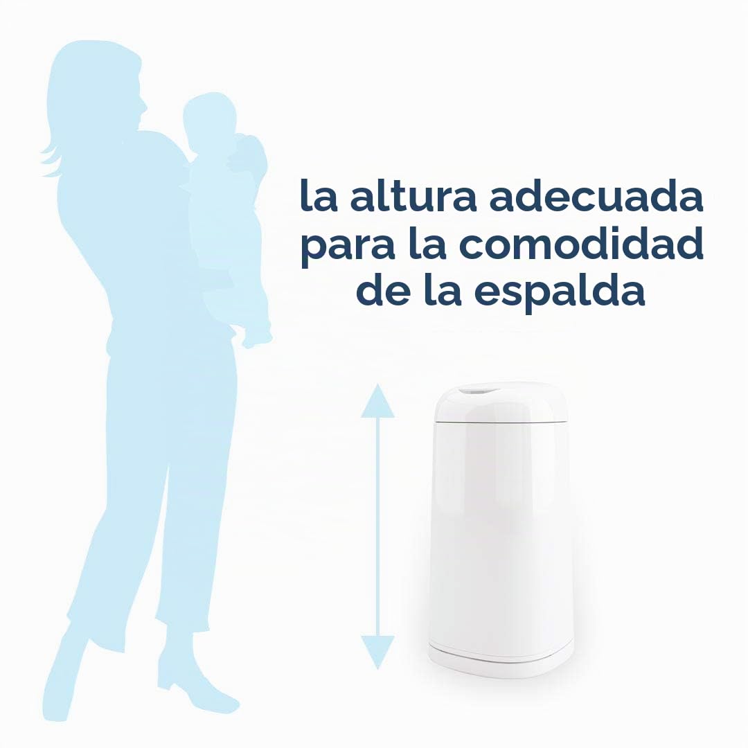 Angelcare - Cubo de basura con pañales y 3 recargas, antiolores/gran capacidad, antibacteriano, uso simple, vestido para arriba, color blanco