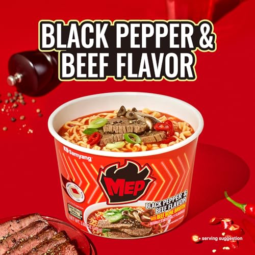 Image of Samyang MEP Black Pepper Beef Ramen, Spicy Korean Instant Bowl Noodle Soup, Rich Bone Broth Ramyeon, Quick Microwave Meal, 3.88 oz (Pack of 6)