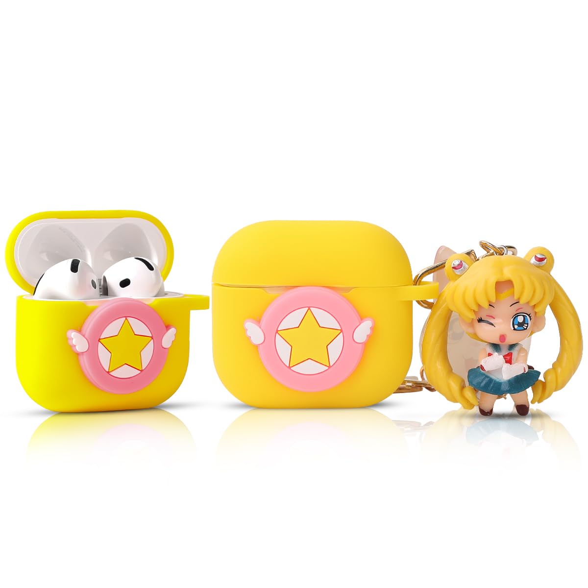 LEWOTE Compatible with Apple Airpods 4 Case Protective Funny Cute Cartoon Cover with Doll Keychain (SLMN)