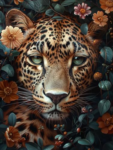 数字油絵キット ヒョウ 数字で塗り絵 花 完全手書き 絵画 DIY 塗り絵 手塗り 大人の子供のための ナンバーペイント初心者向け 簡単 ペイントバイナンバー アクリル レトロ クリエイティブアート ハンドメイドクラフト 玄関リビングと寝室の飾りに最高 額