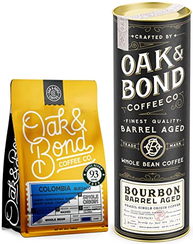 Oak & Bond Coffee Co. Colombia Single Origin And Bourbon Barrel Aged Coffee Bundle, Whole Bean Arabica - 22Oz. Total #TOP30