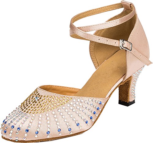 Chaussures de danse pour femme avec talon personnalisé élégant bout fermé rose chair