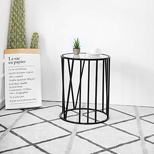 Telephone Table, Nordic Modern Side Table Tempered Glass Small Round Table Living Room Corner Table Telephone Table Bedroom Bedside Table,15.7''x27.5'' (Black