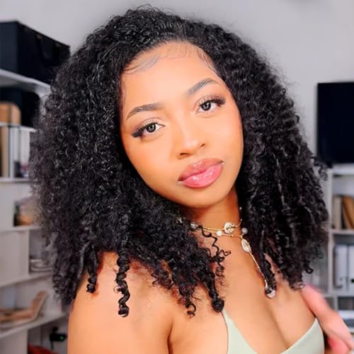 V SHOW Afro Curly Half Wig Human Hair Glueless Drawstring 18inch