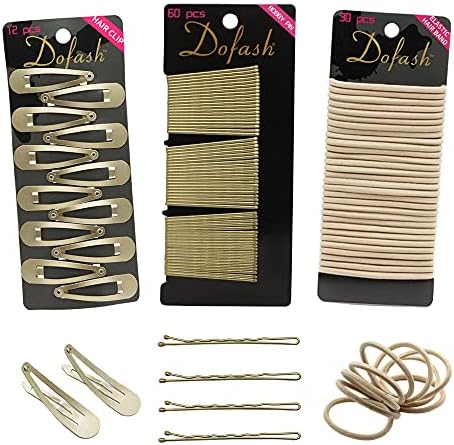 Dofash Women's Braided Good Hair Set 102 Counts Set Braided Hair Clips For Women (Bobby Pins 60pcs + Hyper Elastics Ties 30pcs + Snap Hair Clips 12PCS (Blonde)