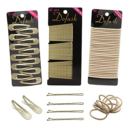 Dofash Women's Braided Good Hair Set 102 Counts Set Braided Hair Clips For Women (Bobby Pins 60pcs + Hyper Elastics Ties 30pcs + Snap Hair Clips 12PCS (Blonde)