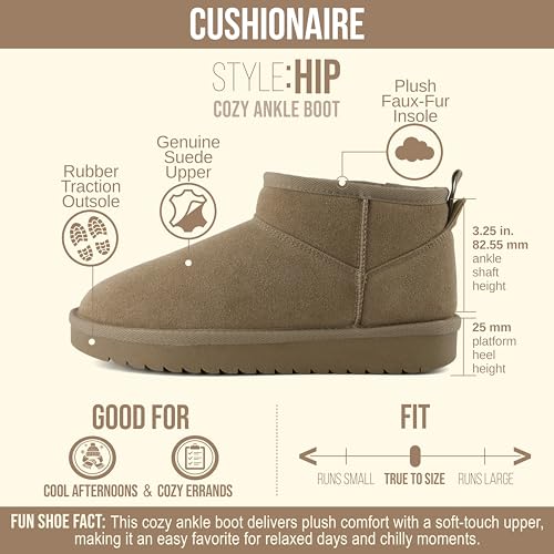 Image of CUSHIONAIRE Hip-3 Genuine Suede Leather Ankle Boots for Women - Pull On Cozy Faux Fur Boots Womens Shoes with Comfortable Memory Foam