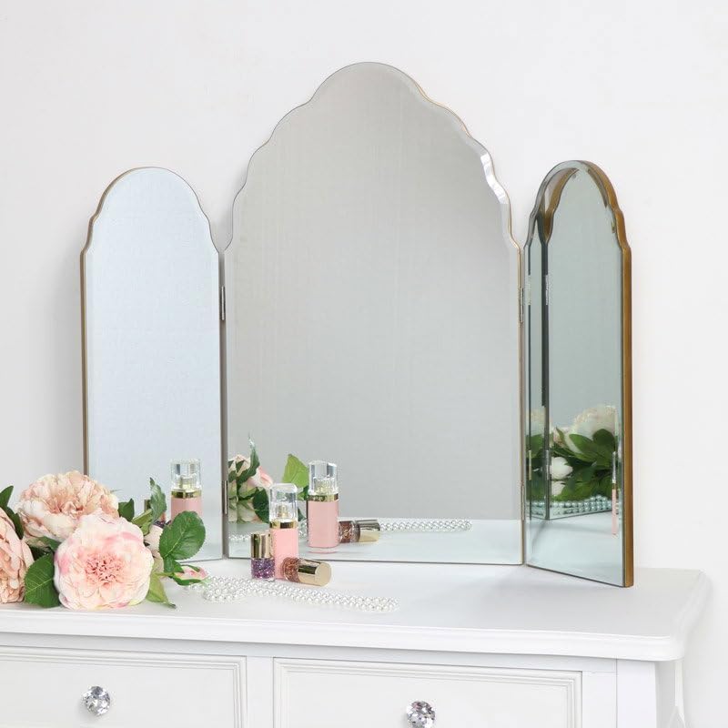 Melody Maison Antique Gold Arched Triple Vanity Mirror 60cm x 72cm