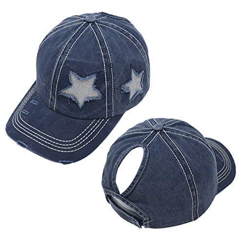 Image of Washed Scratch Frayed Baseball Cap Retro Adjustable with Five-Pointed Stars for Men Women Trucker Cap Unisex