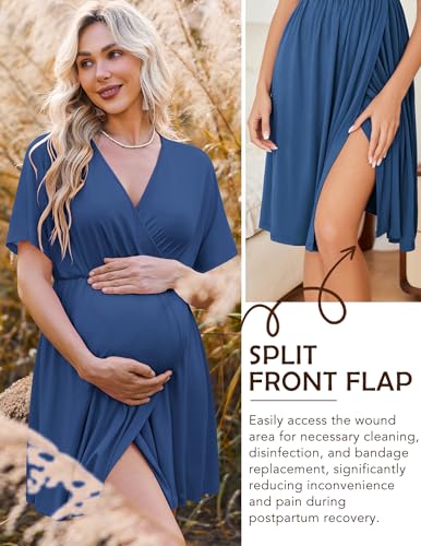 Image of Ekouaer 3 in 1 Labor and Delivery Gown for Hospital Short Sleeve Maternity Nursing Dress Nightgown Postpartum Sleepwear