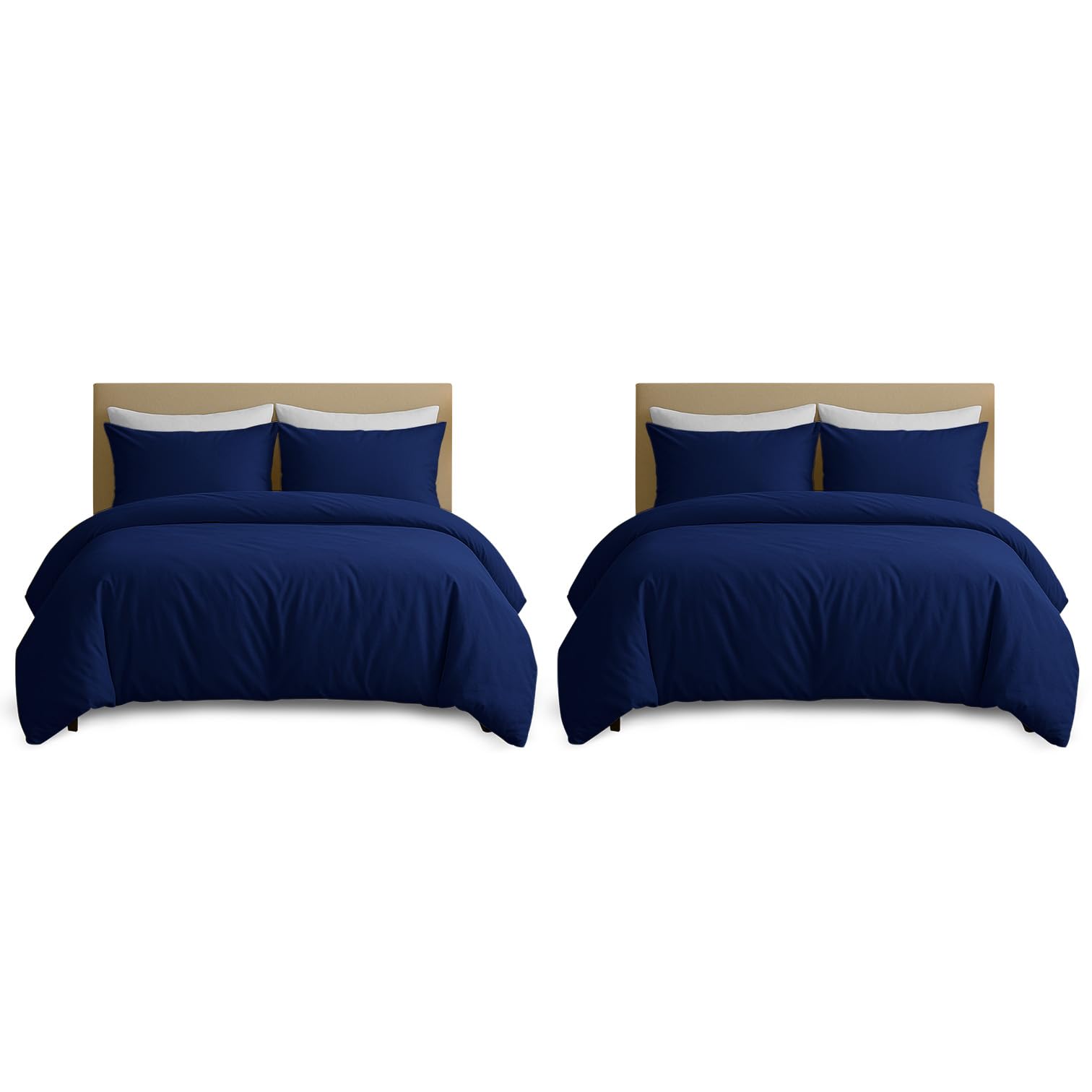 Hafaa Navy Pack Of 2 King Size Duvet Cover Sets - Brushed Microfibre 2 Duvet Covers With 4 Pillowcases