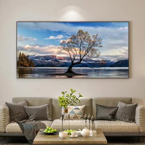 Tableau sur toile arbre dans l'eau paysage de lac déco 60x120cm