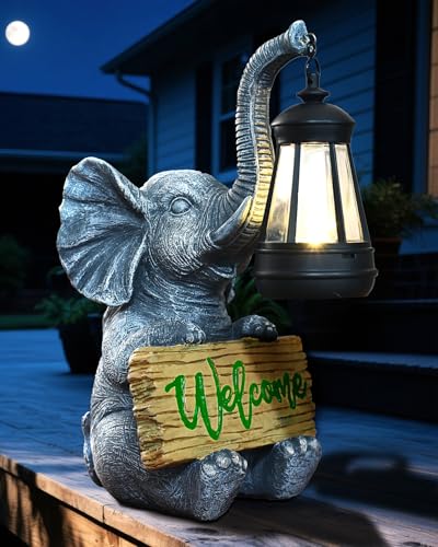 KVR Solar Elephant Garden Lights Outdoor Welcome Statue Decor for Patio Yard Birthday Gift for Women Mom Grandma (2026 New Gift Ready) (Green)