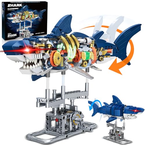 Shark Building Block Set for Boy 8-12, Ideas Sea Animal Building Blocks Toys with Lighting and Rotatable Link Components, STEM Toys for Kids Adults Crossing Ocean Lovers, 666Pcs