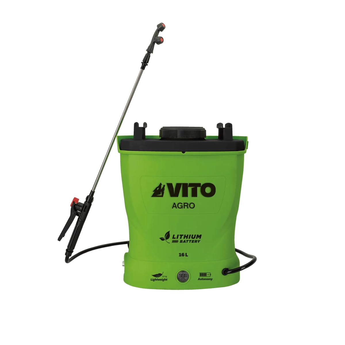 VITO - Pulverizador eléctrico de batería de litio 12V/8AH 16L 6 bares Cargador Vegetales jardín techos