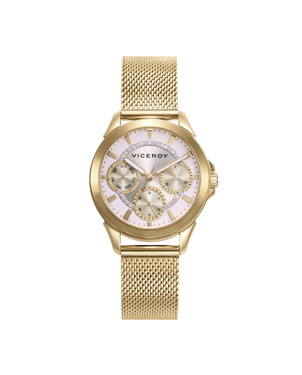 Viceroy Reloj Analógico Mujer de Acero Inoxidable - 33 mm - Movimiento de Cuarzo - Esfera Plateada - Recubrimiento Iónico Dorado - Resistente al Agua 3 ATM - Colección Chic – 401196-97
