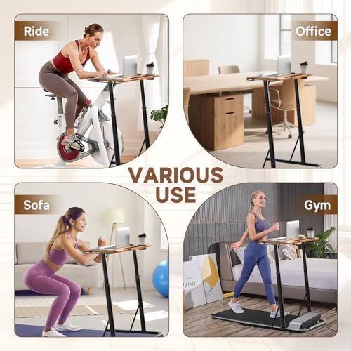Image of Adjustable Treadmill Walking Pad Desk, for Bike /Cycling Trainer, Workstation Standing Desk, Trainer Stand Table for Indoor, Treadmill Attachment-Exercise While Working or Watching TV, Rustic Brown