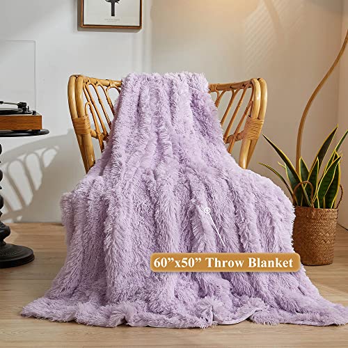 XeGe Luxury Faux Fur Throw, Light Purple Soft Fluffy Blanket Single, Shaggy Plush Decorative Couch Blanket - Image 2