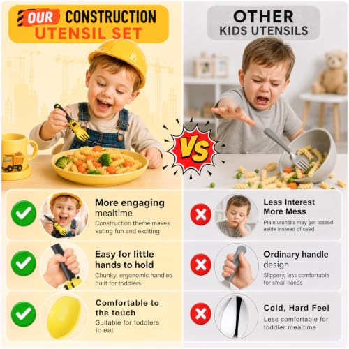 Image of Deinyi Construction Toddler Fork and Spoon Set, Storage Cases Reusable