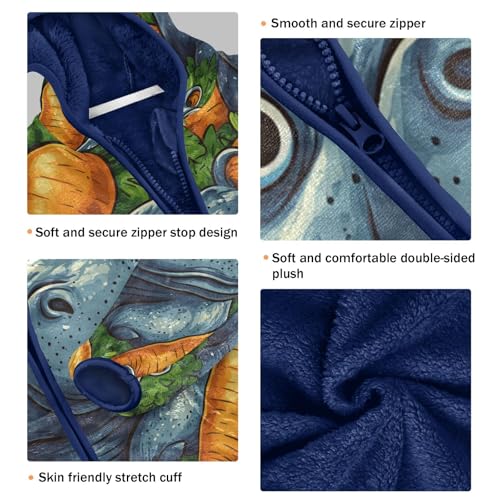 Cute Hippo Among Carrots Toddler Fleece Jacket Girl Boys Hooded Fleece Jacket Coat Warm Outwear Zip-up 3-10T3