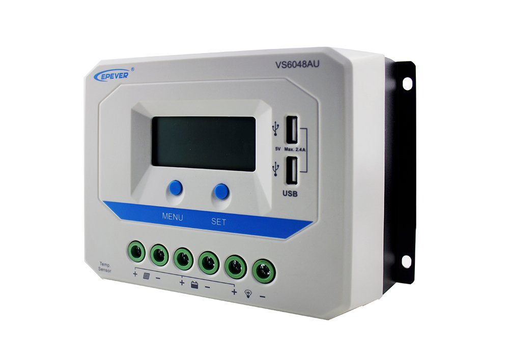 Regolatore di carica solare EPEVER PWM ViewStar serie VS-AU Regolatore di carica 10-60A, 12V/24/36/48VDC con display LCD e 2 porte USB, messa a terra positiva comune