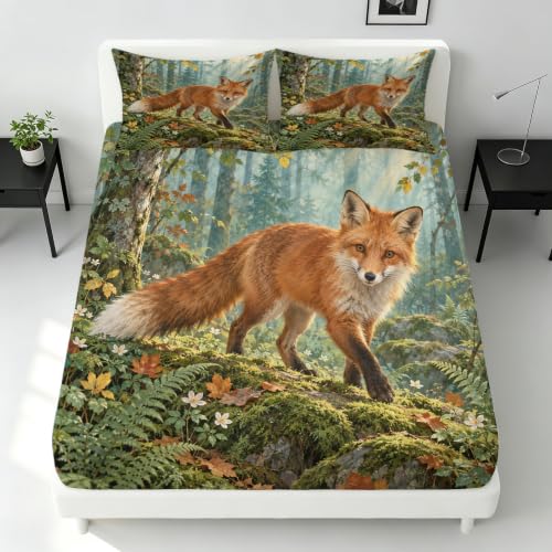 Image of Fox Forests Animals 3D Double Bed Fitted Sheet