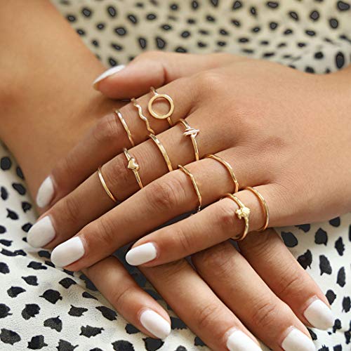 Fdesigner Fashion Rings Gold Boho Knuckle Joint Rings Jewelry Hoop Geometric Stackable Ring Set Love Pendant Finger Rings Vintage Hand Accessories for Women and Girls (11PCS)