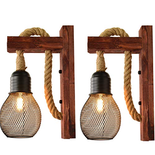 Lámpara de pared de cáñamo vintage, adecuada para pasillo, loft, comedor, sala de estar, lámpara de cuerda vintage, lámpara de pared antigua, lámpara de noche industrial creativa, lámpara de noche de