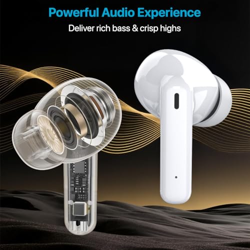 Image of Vaku Luxos SONAIR TWS Bluetooth 5.4 Earbuds | 60H Playtime | Touch Controls | Type-C Fast Charging | 10mm Driver | Voice Assistant | Deep Bass Wireless Earbuds with Charging Case- White