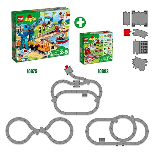 LEGO-10882-DUPLO-Town-Treinrails-Bouwset-met-Rode-Actiesteen-voor-Kinderen-van-2-Jaar-en-Ouder