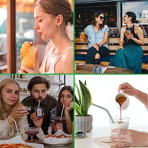 Image of Vinaco Stainless Steel Straws Reusable, 12 Pack 8.5 inch & 10.5 inch Metal Straws 0.24 inch for 20 oz - 32 oz Tumblers, Long Drinking Straws with Cleaning Brush for Coffee, Juice, Cocktail and Hot Drinks