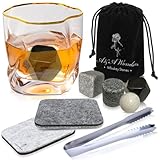 A&A Wonders Premium Whiskey Stones 100% Natural Granite Set of 4 Chilling Rocks Stone Reusable Ice Cubes for Drinks with Velvet Carrying Pouch, Gift for Whiskey Lovers (4 Geometrical Shapes)