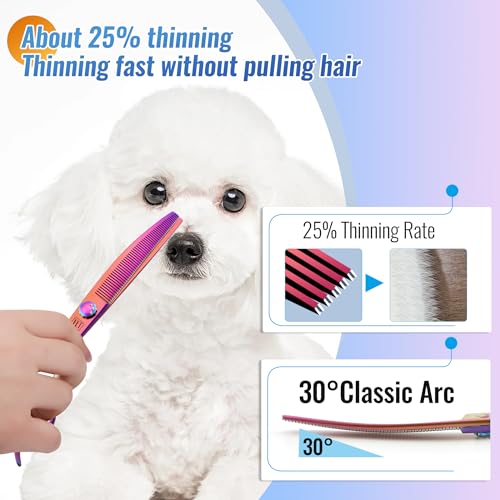 Dog Grooming Scissors: 7″ Curved Thinning Pet Shears Made Of Japanese 440C for Trimming Dogs Cats and Other Pets face and paws Haze Pink Dog Grooming Scissors: 7″ Curved Thinning Pet Shears Made Of Japanese 440C for Trimming Dogs Cats and Other Pets face and paws Haze Pink