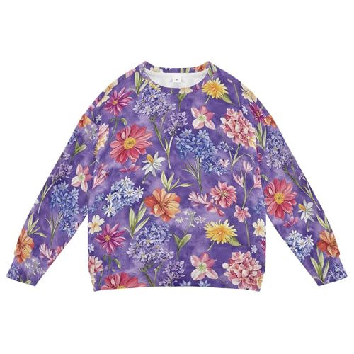 JUNZAN Sunny Daisy Flowers Purple Little Girls Hooded Sweatshirt Long Sleeve Kids Pullover Hoodie Camping 4T
