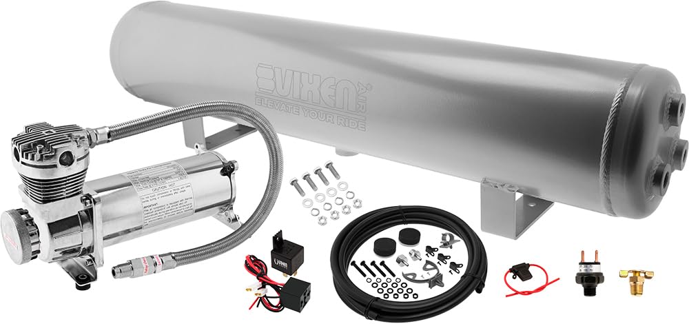 Vixen Air Suspension Kit for Truck/Car Bag/Air Ride/Spring. On Board System- 200psi Compressor, 4 Gallon Aluminum Tank. For Boat Lift,Towing,Lowering,Load Leveling Bags,Train Horn,Semi/RV VXO4841A