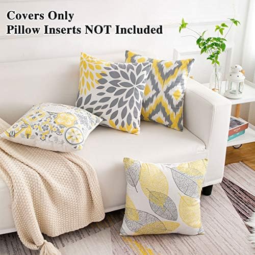 Cushion Covers Throw Pillows Covers Throw Pillow Case Decorative Pillows Square Farmhouse 45cm x 45cm Soft Short Plush Yellow Grey Flower for Couch Bedroom Sofa Living Room 4 Pack