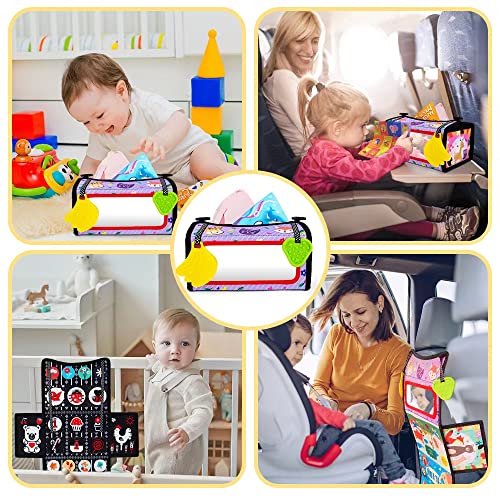 Cawgug Tummy Time Toys, Black And White High Contrast Baby Tissue Box Toy With Sensory Crinkle Papers Colorful Silk Scarves Teethers, Baby Toys 0-6-12 Months Brain Developmental Baby Mirror Toys #TOP5