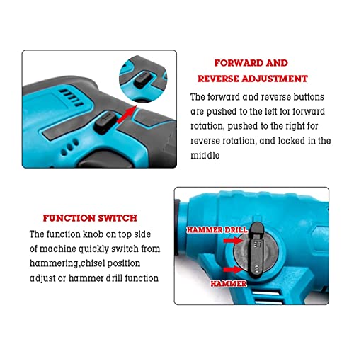 TEMSOOM Kompatibel mit Makita 18 V Akku kabelloser Elektro-Bohrhammer Profi Holz Stahl Keramik Bohren Elektrowerkzeug… – Bild 7