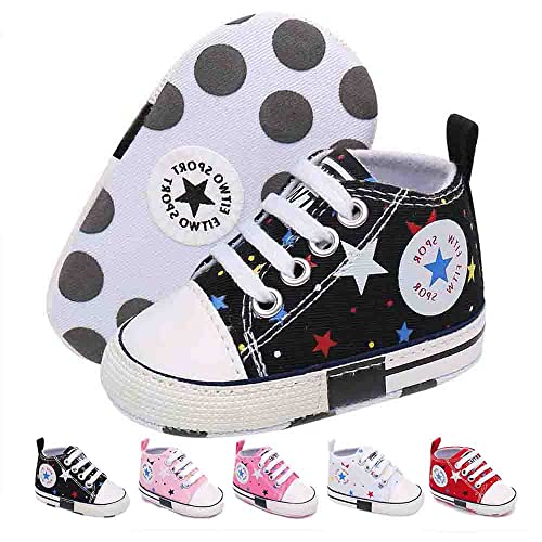 Uaro Baby Boys Girls Star High Top Sneaker Soft Anti-Slip Sole Newborn Infant First Walkers Canvas Denim Shoes (G-Black, 12_Months), 12-18 Months Toddler #TOP2