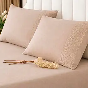 Jogo Lençol 3 Peças Bordado Inglês Prudence Cama Casal Queen Percal 400 Fios COR (BEGE)