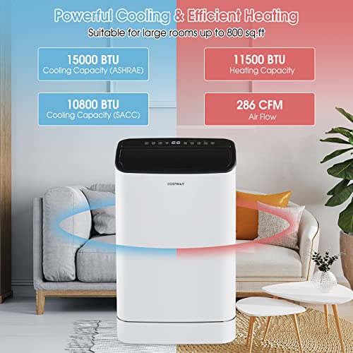 image for COSTWAY 15000 BTU Portable Air Conditioner, with Heat, Auto Swing 4-in