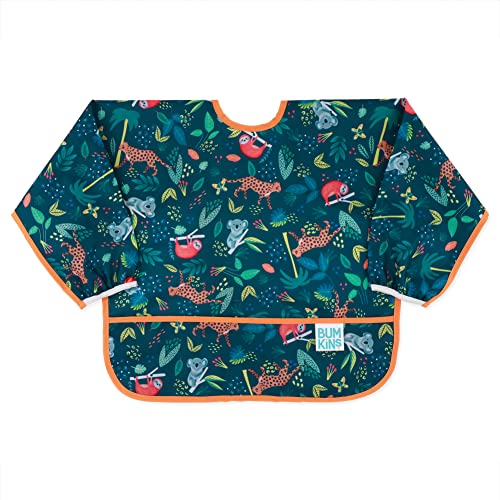 Image of Bumkins Sleeved Bib for Girl or Boy, Baby and Toddler for 6-24 Mos, Essential Must Have for Eating, Feeding, Baby Led Weaning Supplies, Long Sleeve Mess Saving Food Catcher, Soft Fabric, Jungle