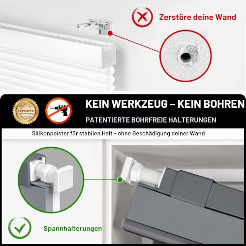 LazBlinds Jalousie, schnurlos, zellular, für Fenster, kein Werkzeug, kein Bohren, Lichtfilterung, für Fenstergröße 74 x 122 cm (B x H)… – Ansicht 2