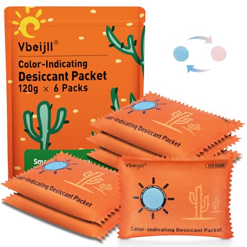 Image of 120 Gram (6 Pack) Color-Indicating Desiccant Packs for Storage, Rechargeable Silica Gel Packets, Moisture Absorbers for Gun Safe, 3D Filaments, Cars, Safe, Electronics, Toolboxes